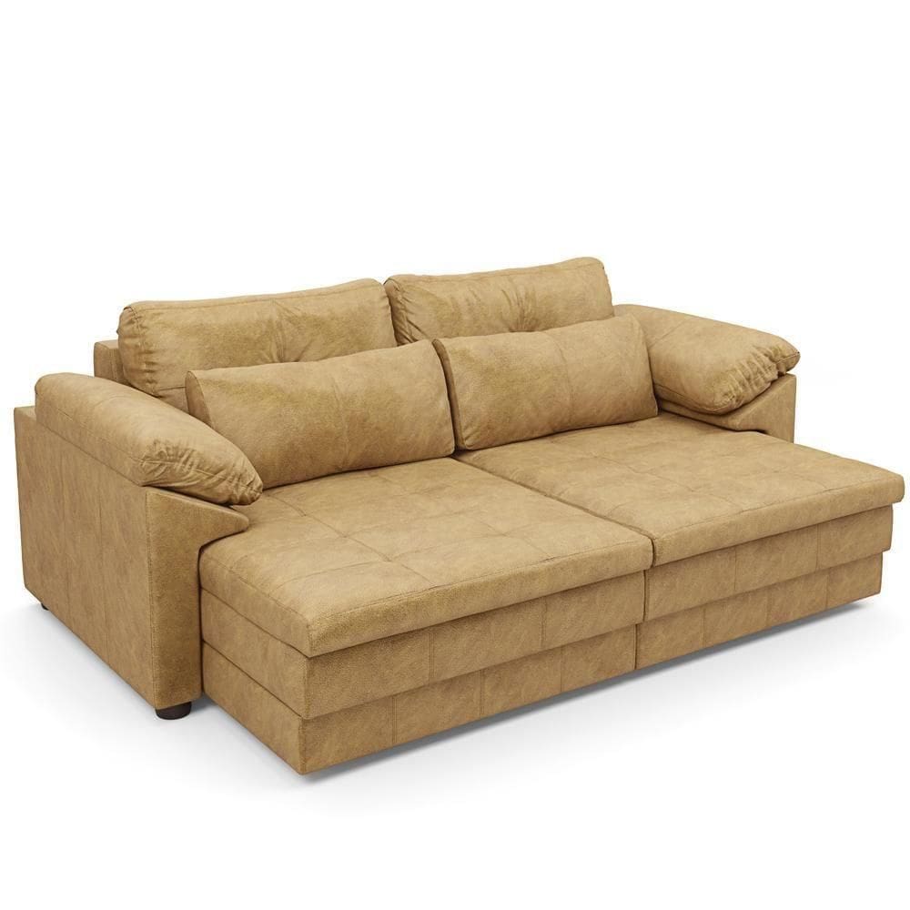 Sofá Retrátil Para Sala De Estar 3 Lugares 215cm Riza S03 Couro Soft Bege - Lyam Decor
