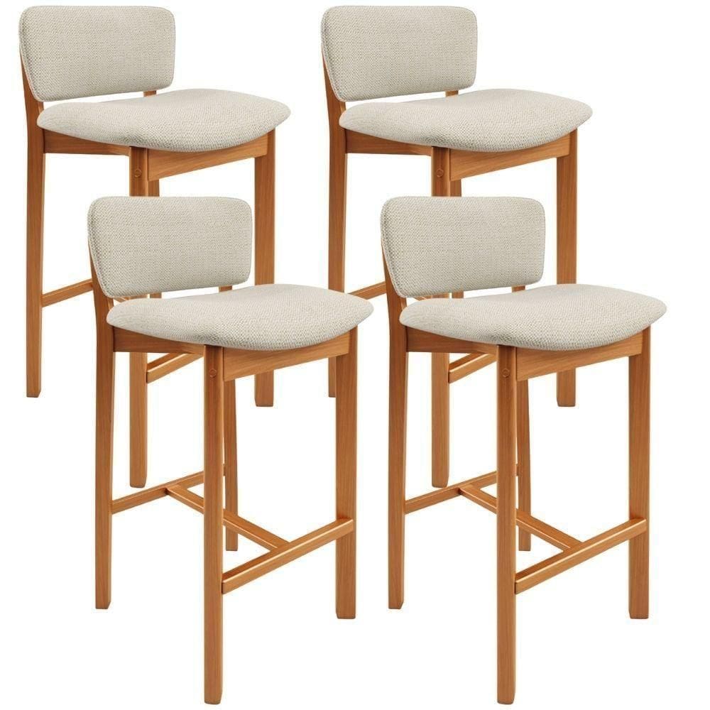 Kit 4 Banqueta Alta Para Cozinha Sala De Jantar Bar Dara L02 Linho Champagne - Lyam Decor