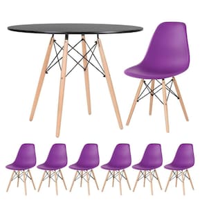 Kit - Mesa Eames 100 Cm Preto + 6 Cadeiras Eames Dsw Roxo Mesa Preto Com Cadeiras Roxo
