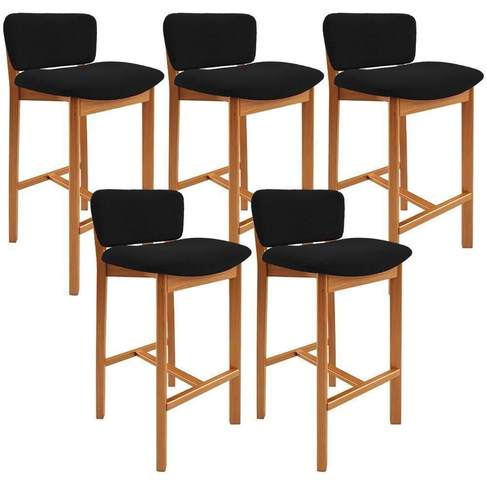Kit 05 Banquetas Alta Para Cozinha Sala De Jantar Bar Dara L02 Bouclê Preto - Lyam Decor