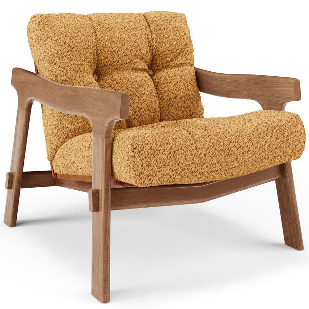 Poltrona Decorativa Fixa Para Sala Living Ikary L02 Canela Bouclê Mostarda - Lyam Decor