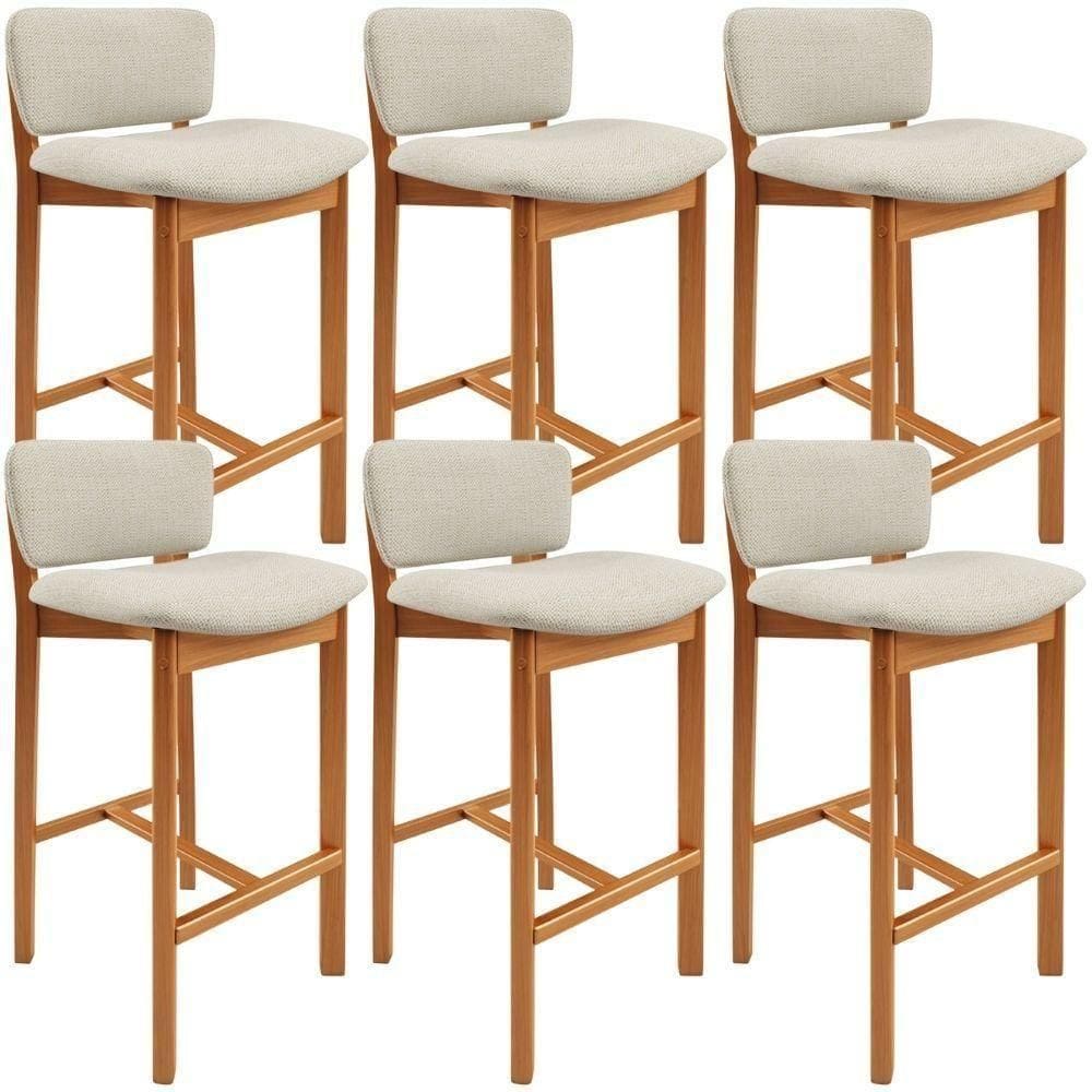 Kit 6 Banqueta Alta Para Cozinha Sala De Jantar Bar Dara L02 Linho Champagne - Lyam Decor