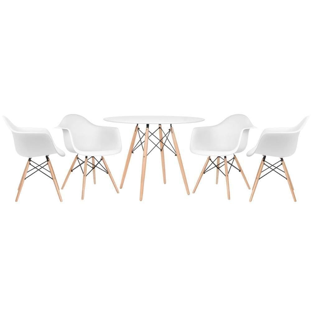 Kit - Mesa Eames 100 Cm + 4 Cadeiras Eames Daw Mesa Branco Com Cadeiras Branco Mesa Branco Com Cadeiras Branco