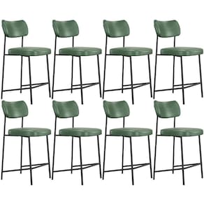 Kit 08 Banquetas Baixa Bar Cozinha Sala De Jantar Preto Melina L02 Couríssimo Verde - Lyam Decor