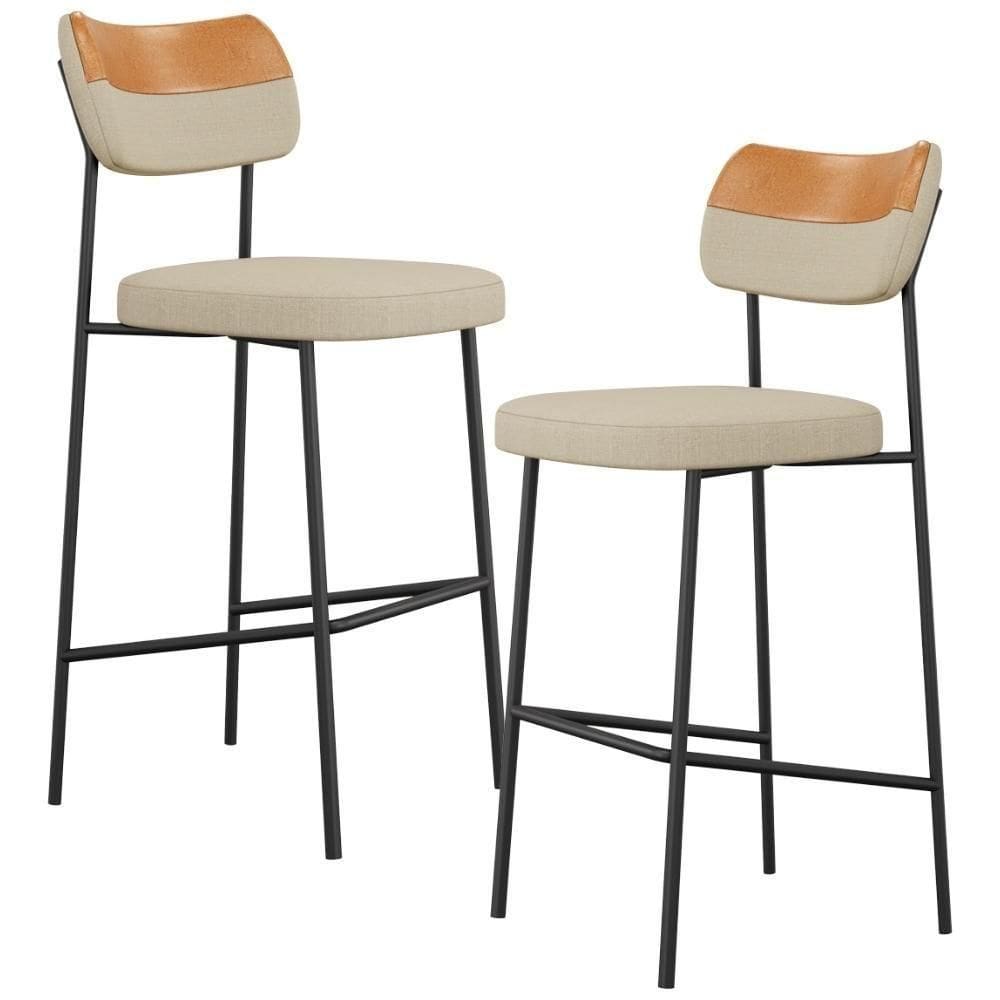 Kit 02 Banquetas Alta Bar Cozinha Sala Jantar Whisky Melina L02 Couríssimo Whisky Linho Bege - Lyam Decor