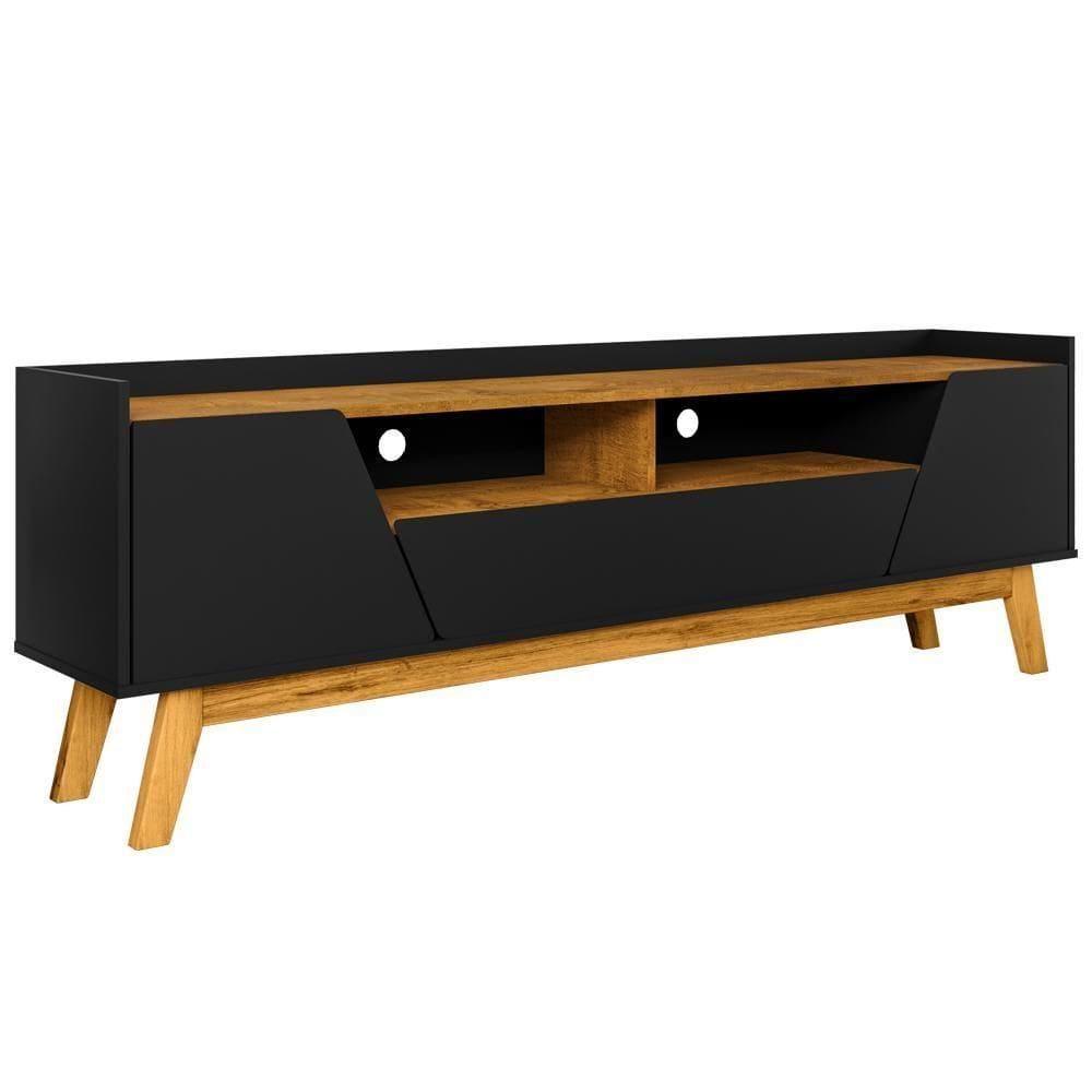Rack Para Sala De Estar 70 Pol 180cm Morello B02 Preto Fosco Naturalle - Lyam Decor