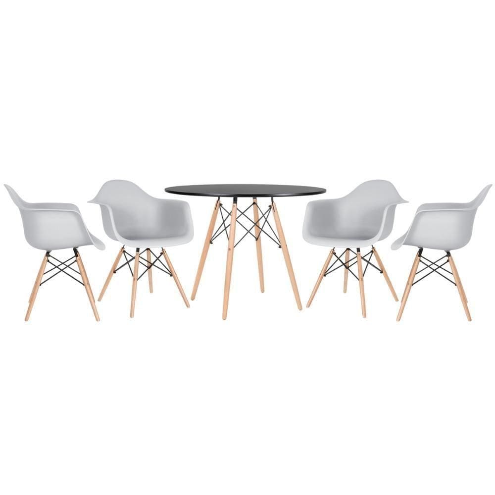 Kit - Mesa Eames 100 Cm + 4 Cadeiras Eames Daw Mesa Preto Com Cadeiras Cinza Claro Mesa Preto Com Cadeiras Cinza Claro