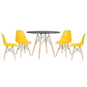 Kit - Mesa Eames 100 Cm Preto + 4 Cadeiras Eames Dsw Amarelo Mesa Preto Com Cadeiras Amarelo