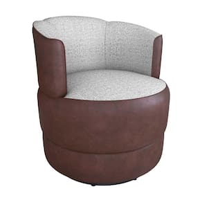 Poltrona Decorativa Giratória Base De Ferro Marselha Matrix Sintetico Rustico Linho Cinza