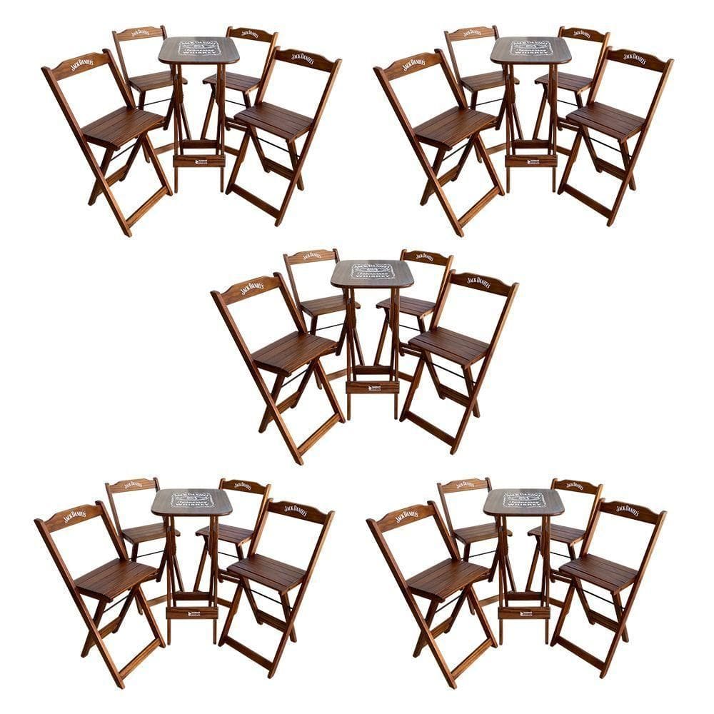 Kit 5 Conjuntos Bistrô Mesa Com 4 Banquetas Dobráveis De Madeira Personalizada Jack - Imbuia