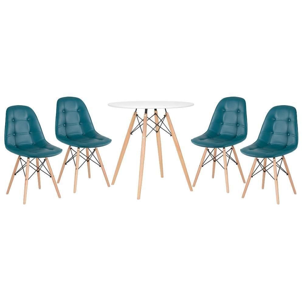 Kit - Mesa Eames 70 Cm + 4 Cadeiras Eames Botonê Mesa Branco Com Cadeiras Turquesa Mesa Branco Com Cadeiras Turquesa