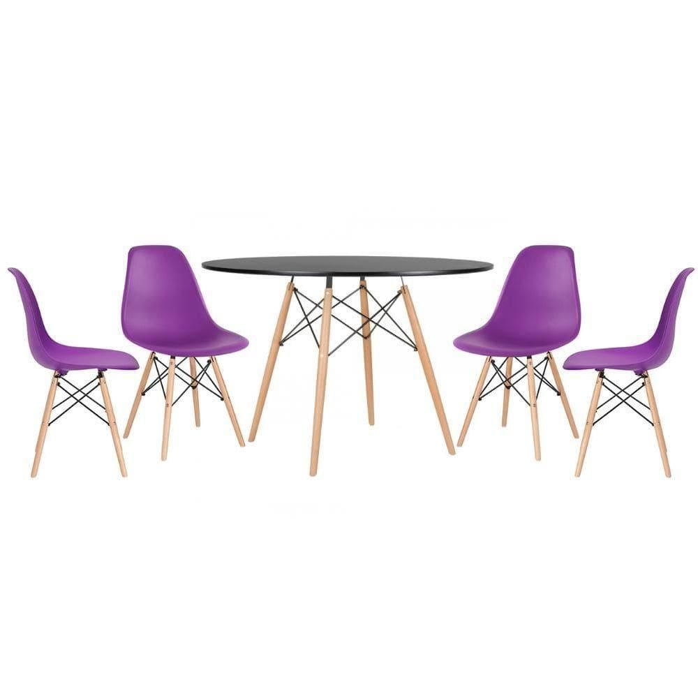 Kit - Mesa Eames 120 Cm Preto + 4 Cadeiras Eames Dsw Roxo Mesa Preto Com Cadeiras Roxo