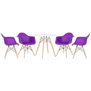 Kit - Mesa Eames 70 Cm Branco + 4 Cadeiras Eames Daw Roxo Mesa Branco Com Cadeiras Roxo