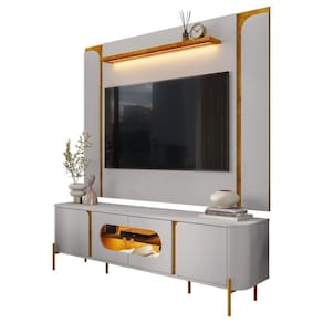 Rack Para Sala Orgânico Suy Com Painel Para 75 Pol Maresca B02 Off White Naturalle - Lyam Decor