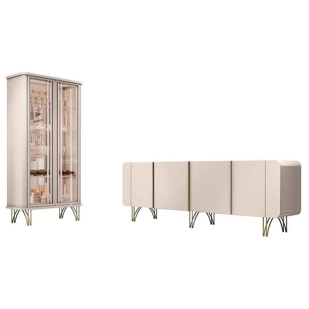 Sala De Jantar Com Cristaleira évora E Balcão Buffet Saluti Off White - Hb Móveis Off White
