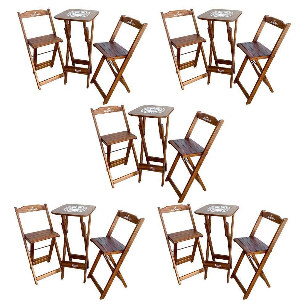 Kit 5 Conjuntos Bistrô Mesa Com 2 Banquetas Dobráveis De Madeira Personalizada Hei - Imbuia