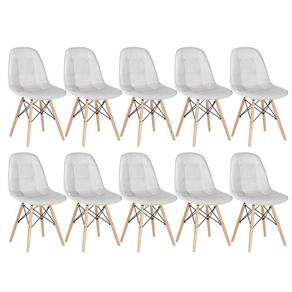 Kit - 10 X Cadeiras Estofadas Eames Eiffel Botonê - Base De Madeira Clara - Cinza Claro
