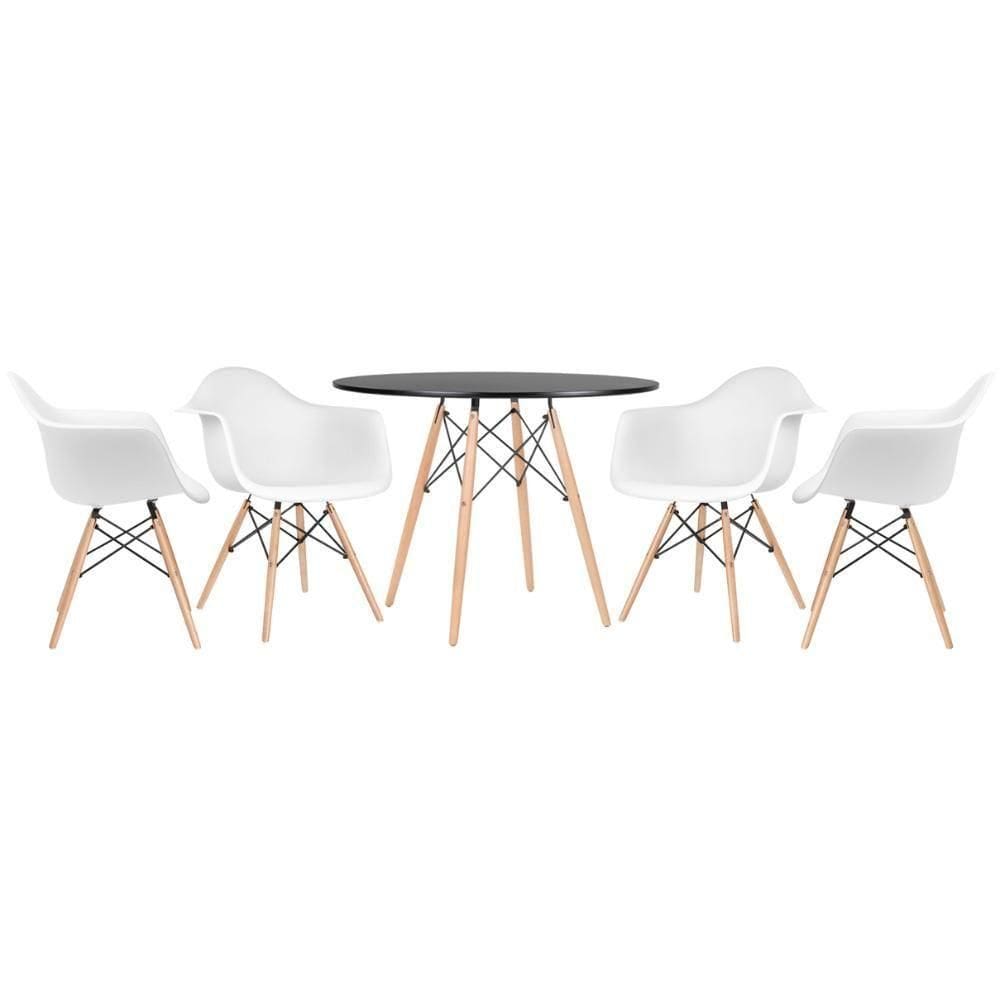 Kit - Mesa Eames 100 Cm + 4 Cadeiras Eames Daw Mesa Preto Com Cadeiras Branco Mesa Preto Com Cadeiras Branco