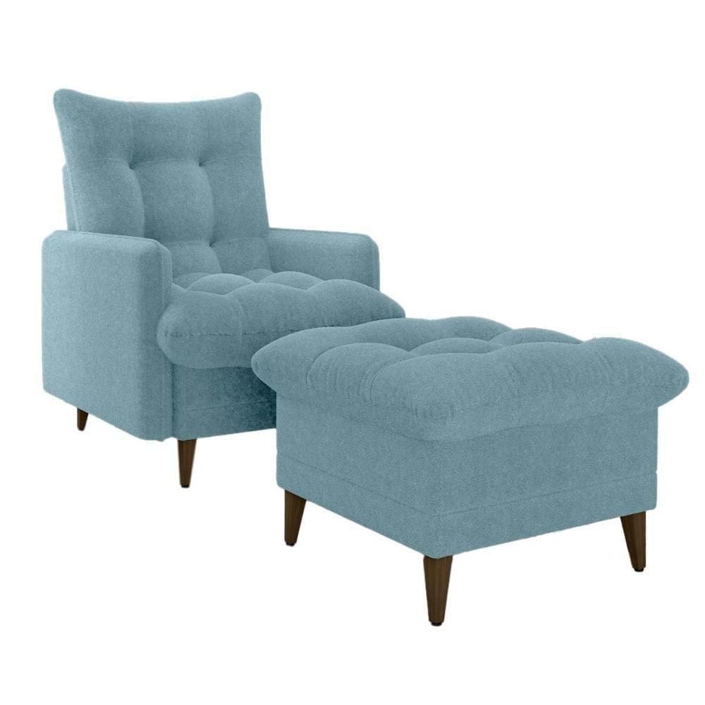 Poltrona De Amamentação Com Puff Montreal Matrix Boucle Azul