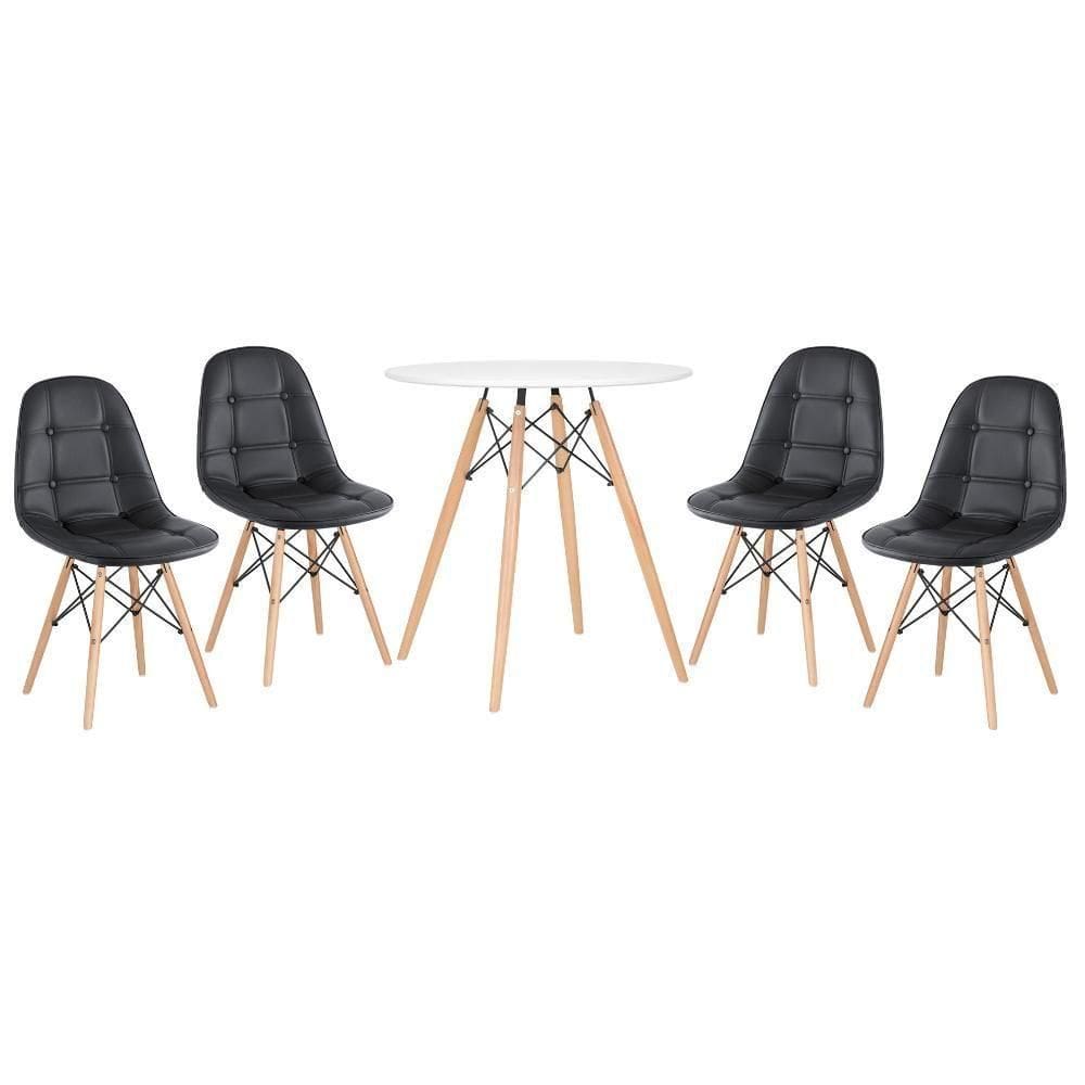 Kit - Mesa Eames 70 Cm + 4 Cadeiras Eames Botonê Mesa Branco Com Cadeiras Preto Mesa Branco Com Cadeiras Preto