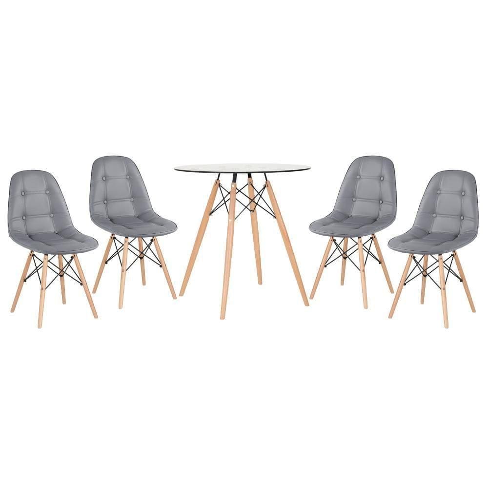 Kit - Mesa De Vidro Eames 70 Cm + 4 Cadeiras Eames Botonê Cinza Escuro Cinza-escuro