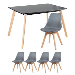 Mesa De Jantar Retangular 80 X 120 Cm Preto + 4 Cadeiras Leda Cinza Escuro Mesa Preto Com Cadeiras Cinza Escuro