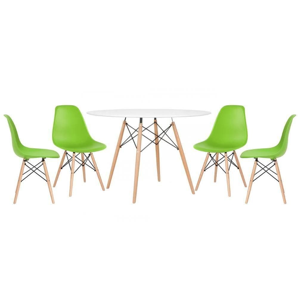 Kit - Mesa Eames 120 Cm Branco + 4 Cadeiras Eames Dsw Verde Claro Mesa Branco Com Cadeiras Verde Claro