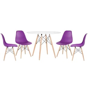 Kit - Mesa Eames 100 Cm Branco + 4 Cadeiras Eames Dsw Roxo Mesa Branco Com Cadeiras Roxo