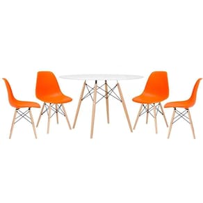 Kit - Mesa Eames 120 Cm Branco + 4 Cadeiras Eames Dsw Laranja Mesa Branco Com Cadeiras Laranja