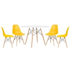 Kit - Mesa Eames 120 Cm Branco + 4 Cadeiras Eames Dsw Amarelo Mesa Branco Com Cadeiras Amarelo
