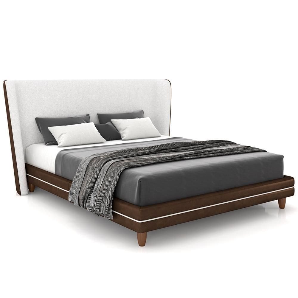 Cabeceira Casal Nilo 195cm Com Cama Pés Madeira Suném P05 Couríssimo Marrom Bouclê Cru - Lyam Decor
