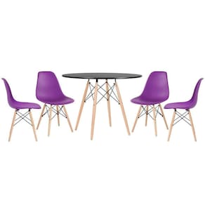 Kit - Mesa Eames 100 Cm Preto + 4 Cadeiras Eames Dsw Roxo Mesa Preto Com Cadeiras Roxo