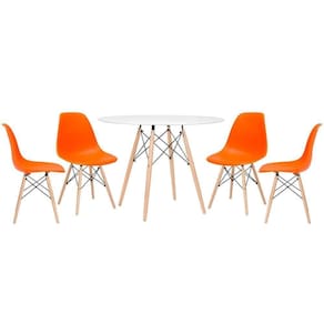 Kit - Mesa Eames 100 Cm Branco + 4 Cadeiras Eames Dsw Laranja Mesa Branco Com Cadeiras Laranja