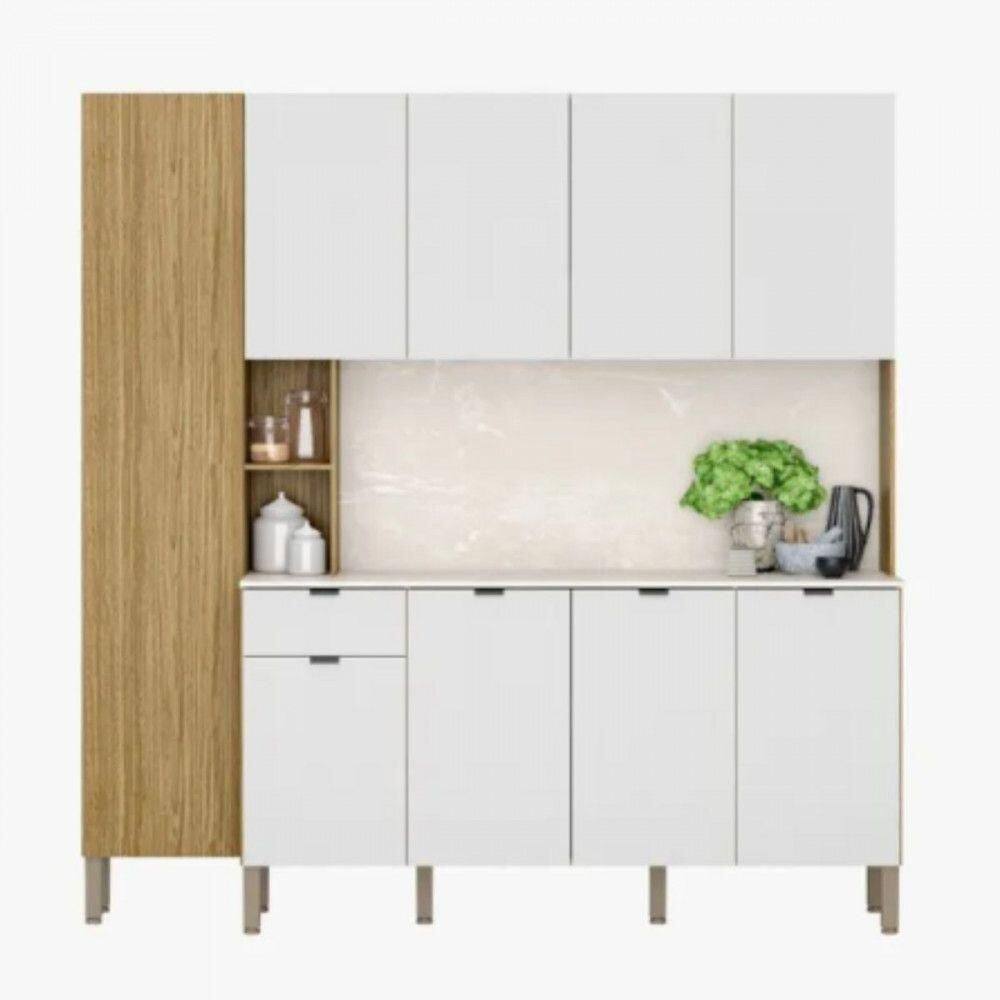 Cozinha Compacta Pulse Com Tampo 9 Portas 1 Gavetas Freijo/artico/freijo Riscatto