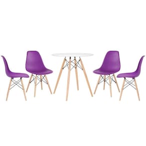Kit - Mesa Eames 70 Cm Branco + 4 Cadeiras Eames Dsw Roxo Mesa Branco Com Cadeiras Roxo