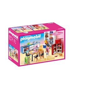 Pacote de móveis Playmobil Family Kitchen com figuras e acessórios.