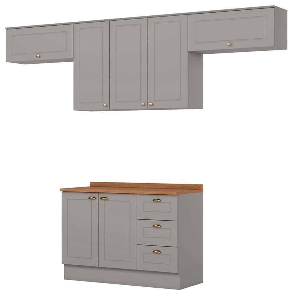 Cozinha Modulada 5 Pecas 280cm Americana Cinza Nature Henn