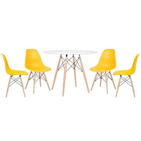 Kit - Mesa Eames 100 Cm Branco + 4 Cadeiras Eames Dsw Amarelo Mesa Branco Com Cadeiras Amarelo