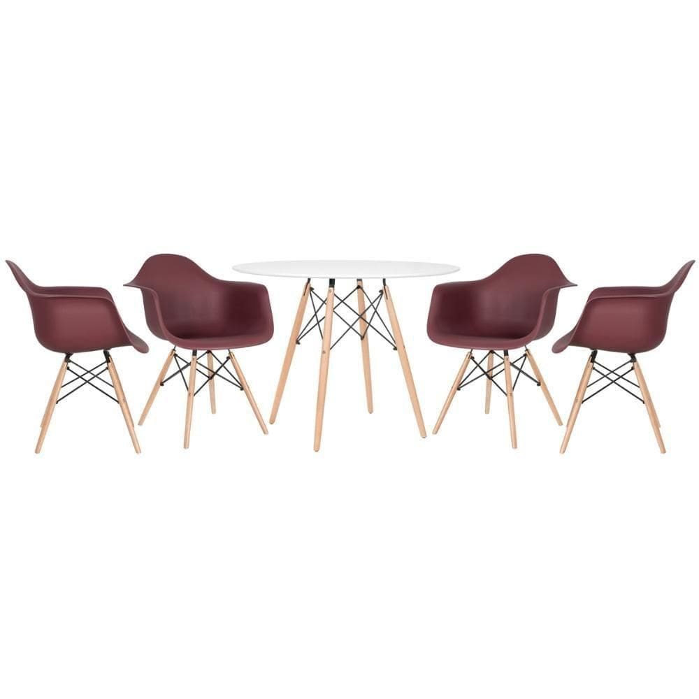 Kit - Mesa Eames 100 Cm + 4 Cadeiras Eames Daw Mesa Branco Com Cadeiras Marrom Mesa Branco Com Cadeiras Marrom