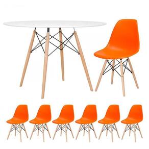 Kit - Mesa Eames 120 Cm Branco + 6 Cadeiras Eames Dsw Laranja Mesa Branco Com Cadeiras Laranja