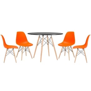 Kit - Mesa Eames 100 Cm Preto + 4 Cadeiras Eames Dsw Laranja Mesa Preto Com Cadeiras Laranja