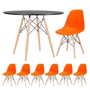 Kit - Mesa Eames 100 Cm Preto + 6 Cadeiras Eames Dsw Laranja Mesa Preto Com Cadeiras Laranja