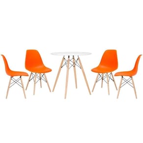 Kit - Mesa Eames 70 Cm Branco + 4 Cadeiras Eames Dsw Laranja Mesa Branco Com Cadeiras Laranja