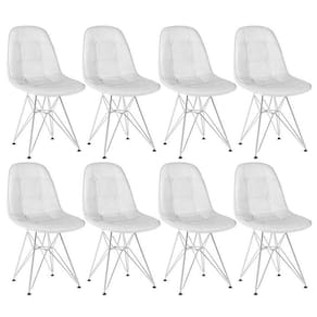 Kit 8 Cadeiras Estofadas Charles Eames Eiffel Botonê Com Pés De Metal Cromado Cinza Claro Cinza-claro