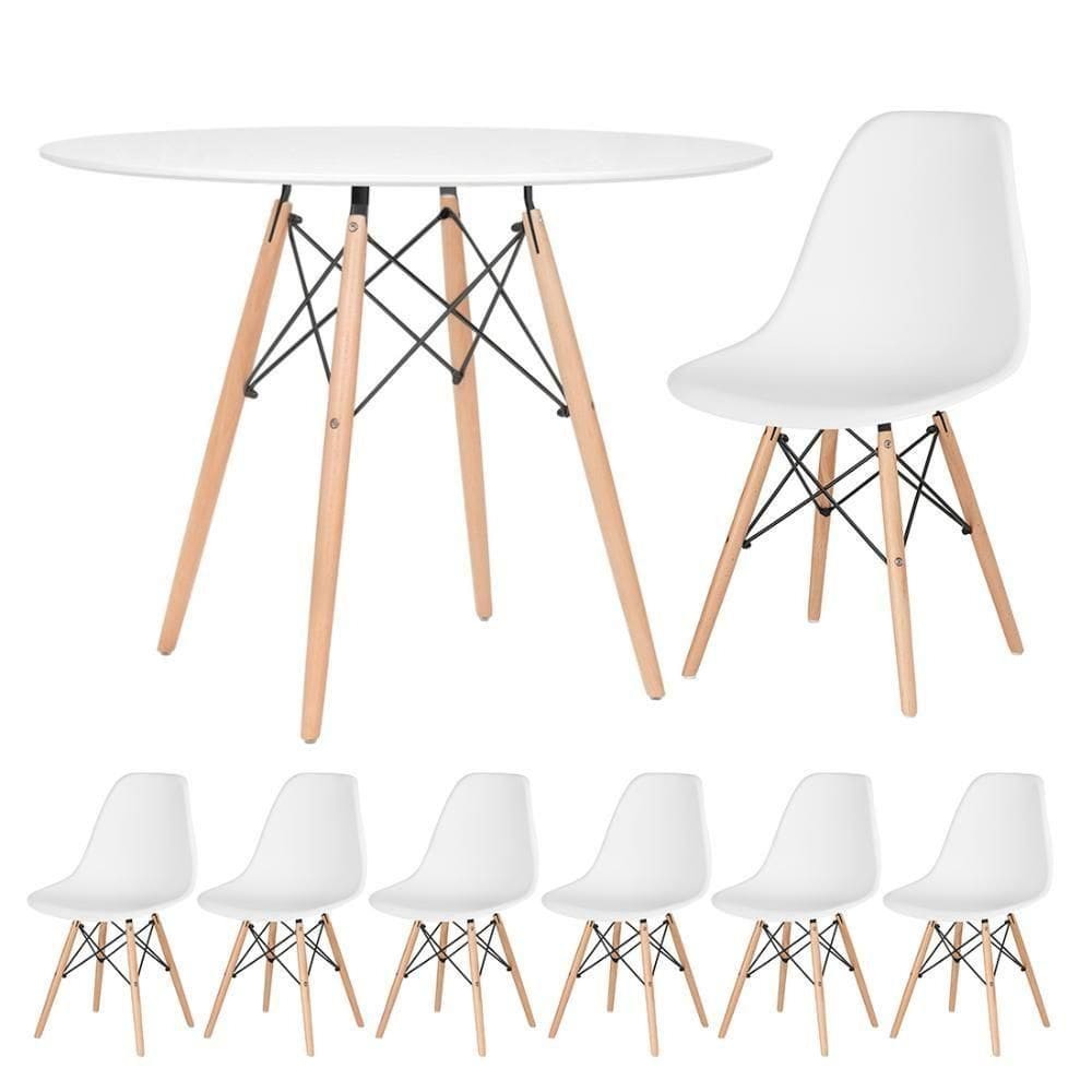 Kit - Mesa Eames 100 Cm Branco + 6 Cadeiras Eames Dsw Branco Mesa Branco Com Cadeiras Branco