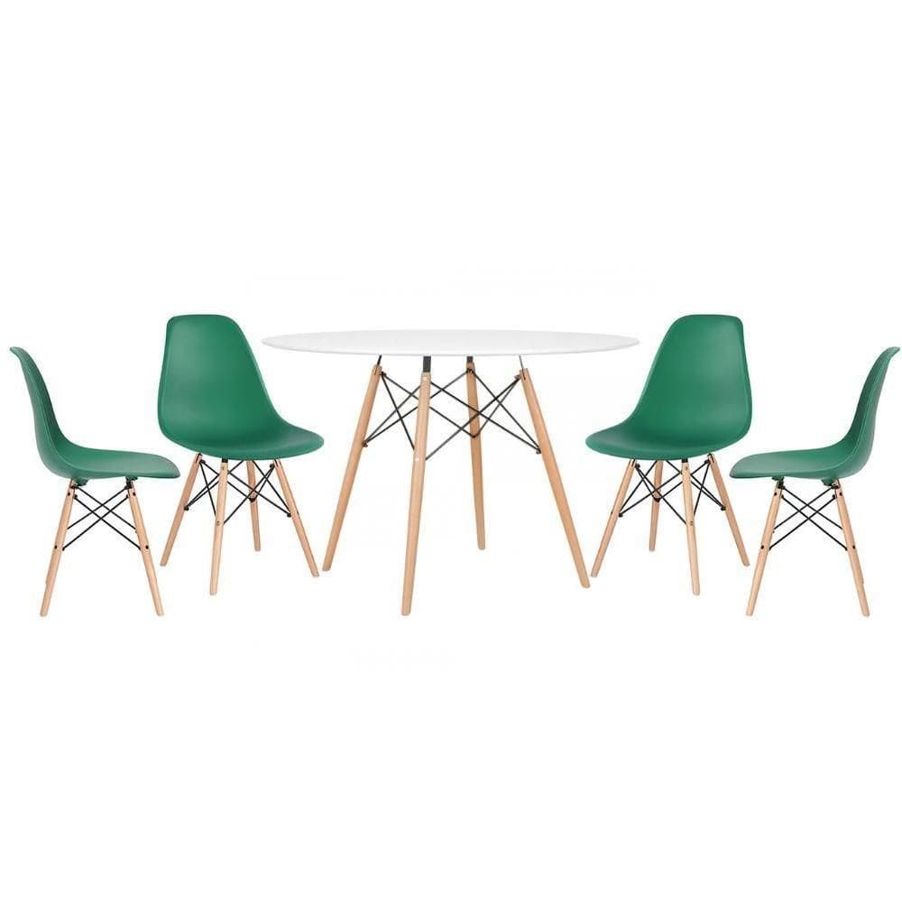 Kit - Mesa Eames 120 Cm Branco + 4 Cadeiras Eames Dsw Verde Escuro Mesa Branco Com Cadeiras Verde Escuro