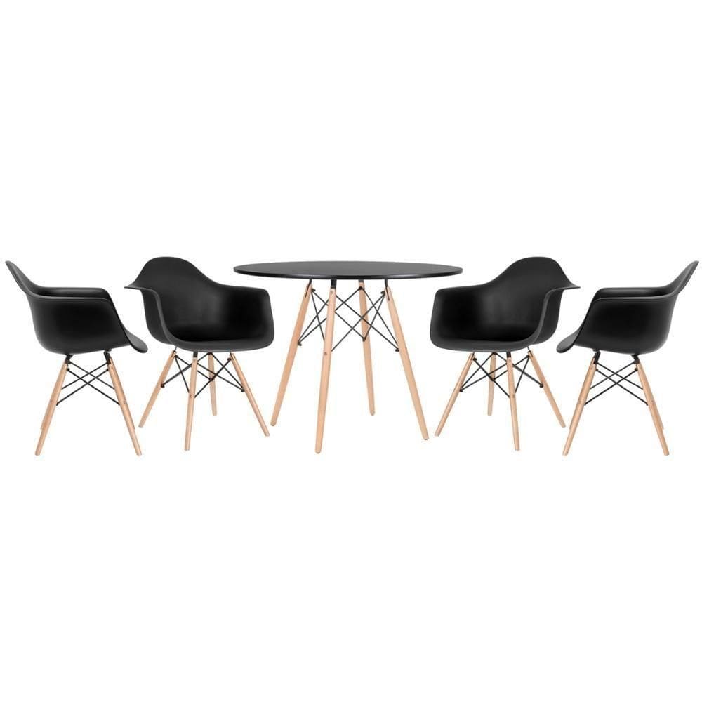 Kit - Mesa Eames 100 Cm + 4 Cadeiras Eames Daw Mesa Preto Com Cadeiras Preto Mesa Preto Com Cadeiras Preto