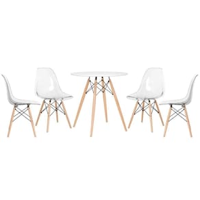 Mesa Jantar Redonda Eames 70 Cm + 4 Cadeiras Eames Dsw Mesa Branco Com Cadeiras Incolor Mesa Branco Com Cadeiras Incolor