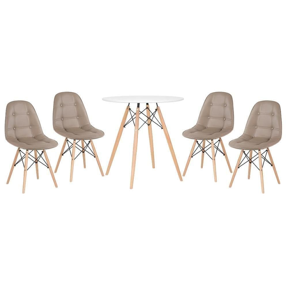 Kit - Mesa Eames 70 Cm + 4 Cadeiras Eames Botonê Mesa Branco Com Cadeiras Nude Mesa Branco Com Cadeiras Nude