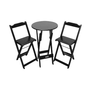 Mesa Bistrô Dobrável De Madeira Redonda Com 2 Banquetas Preta - Tarimatã